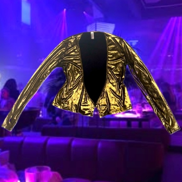 Y2K Gold Metallic Long sleeve slick Wrap top Bolero liquid - Picture 4 of 6